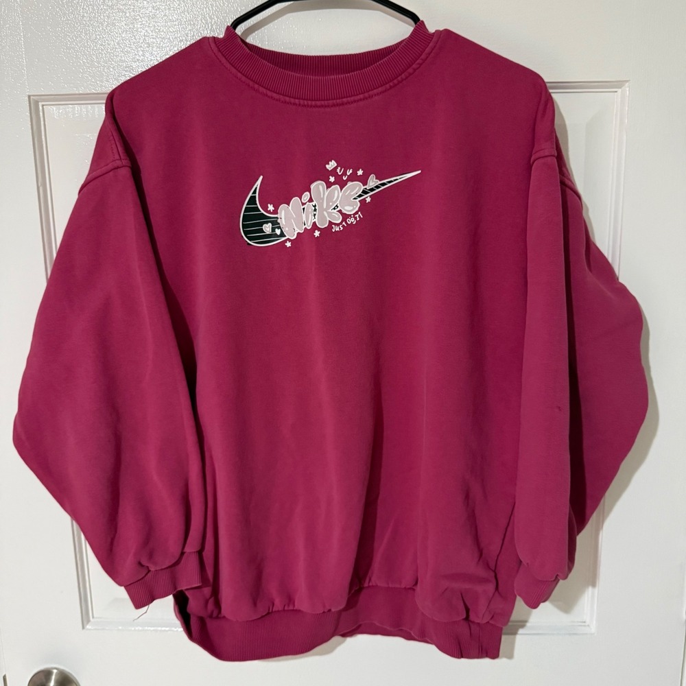 Nike Girls XL Magenta Pink Bubble Logo Graphic Crewneck Sweatshirt Pullover